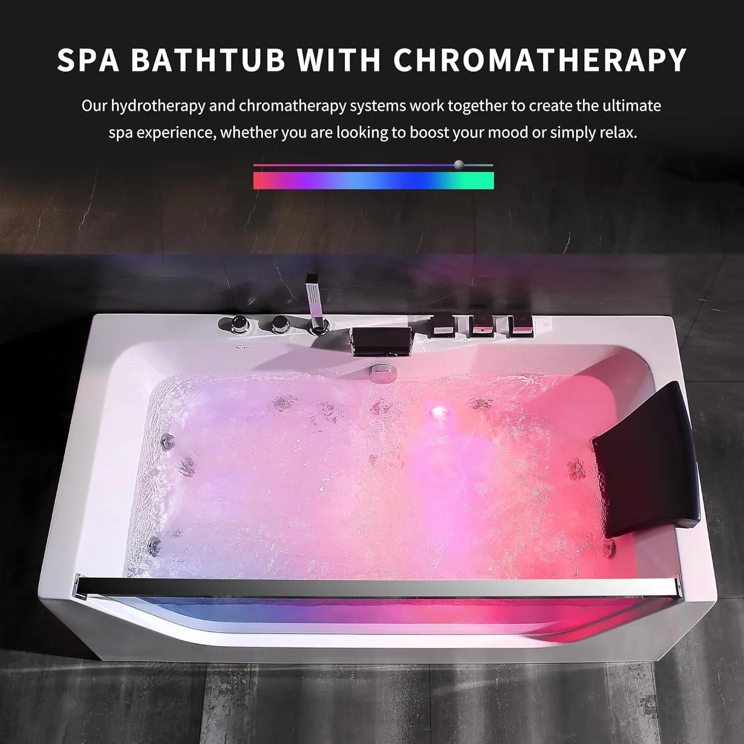 Whirlpool Bathtub, Jetted Tub with Light SPA Hydromassage with Chromatherapy Acrylic 3-Side Apron White User-Friendly Jetted Tub 3