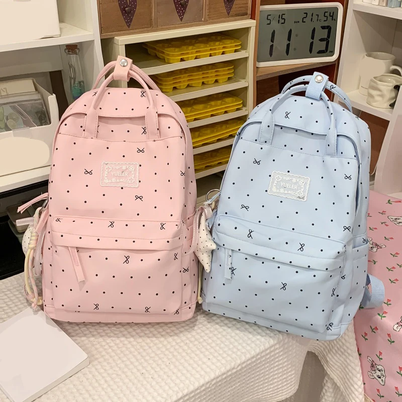 Kawaii Polka Dot Aesthetic Preppy Backpack Large Capacity Campus Bookbag Travel Casual Daypack for Teens Girls Students 3