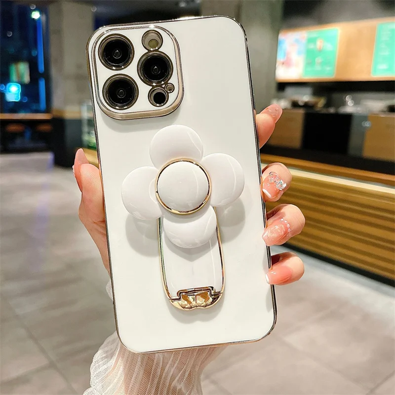 Luxury Metal Windmill Flower Plating Case For iPhone 15 14 13 12 11 Pro Max 15Plus X XS XR 7 8 Plus Soft Cover 15ProMax 14Pro