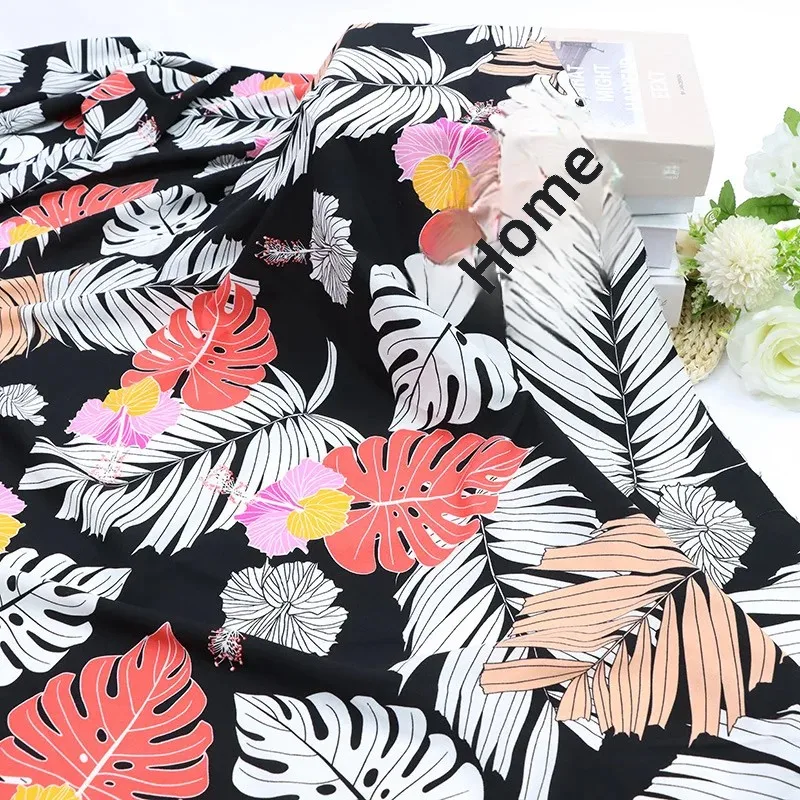 Fresh Leaf Pattern Polyester Printed Fabric Bohemian Style Beach Skirt Clothing Material Banana Leaf Design Wax Dyeing Cloth
