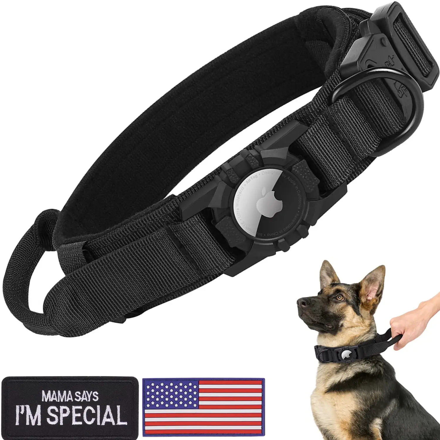 Tactical AirTag Dog Collar with AirTag Holder and Handle Military Dog Metal Buckle Adjustable GPS Collar for Medium Large Dogs dog collar pet collar