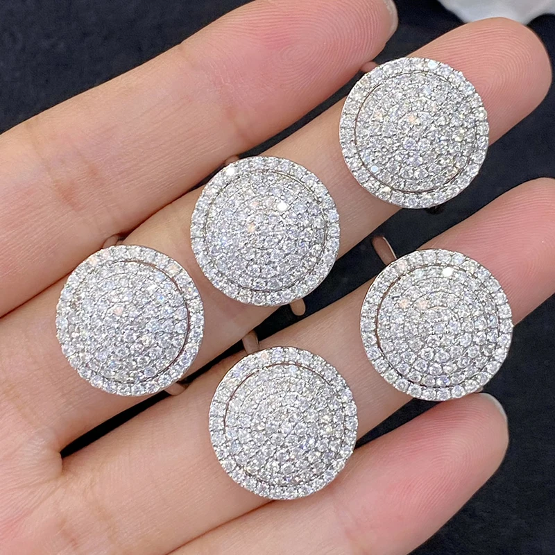 LUOWEND 18K White Gold Ring 1.0carat Natural Diamond Ring Luxury Round Halo Design for Women Wedding Engagement Party