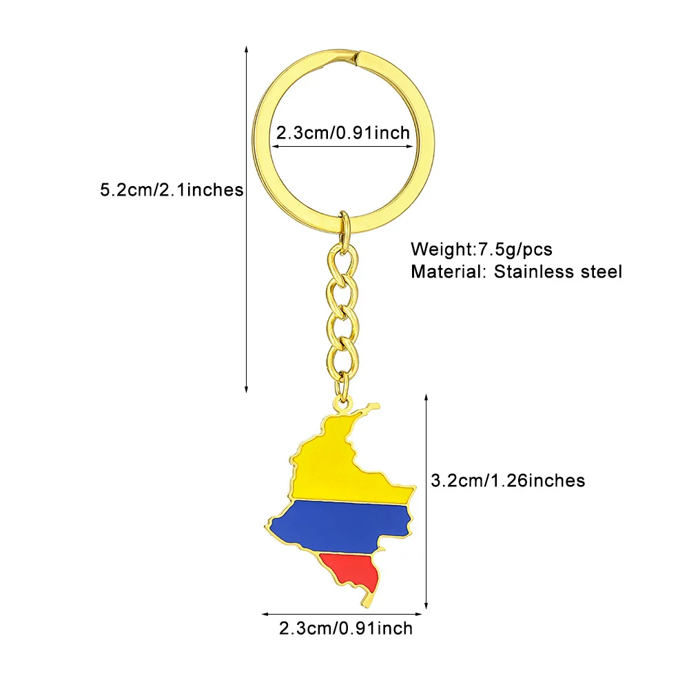 

Retro Colombian Map Flag Ethnic Style Stainless Steel Keychain for Men Women Gift Key Chain Accessory key Ring Jewelry