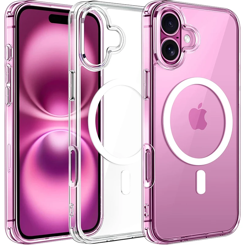 Luxury Magnetic Wireless Charge For Magsafe Case for iPhone 17 16 15 14 13 12 11 Pro Max Plus Mini Back Cover Transparent Case