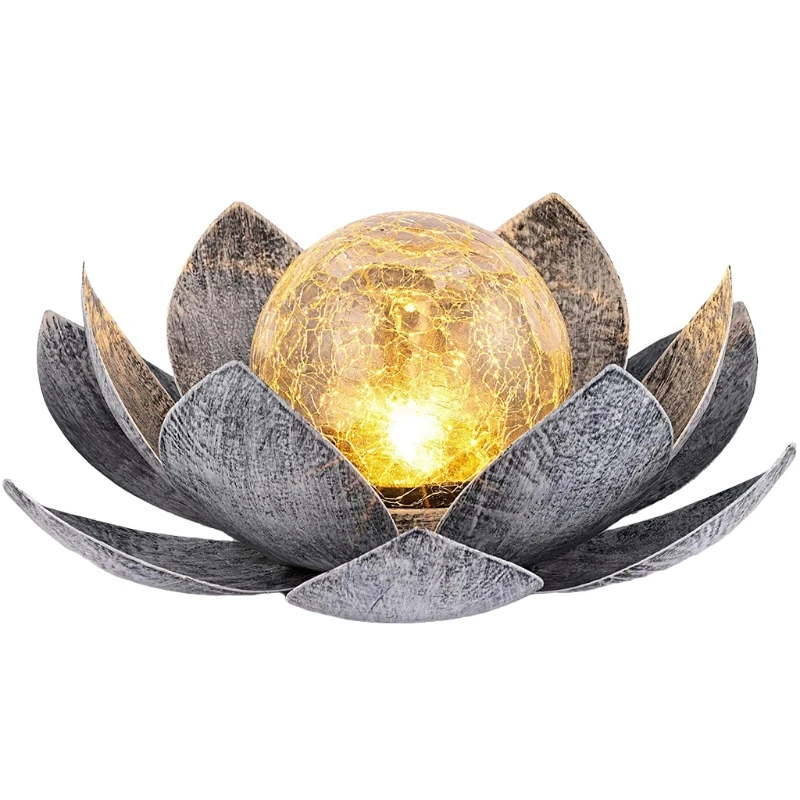 

Solar Lights Crackle Glass Lotus Decoration Outdoor Garden Wedding Festival Party Christmas Lawn Home Ornaments 45BE