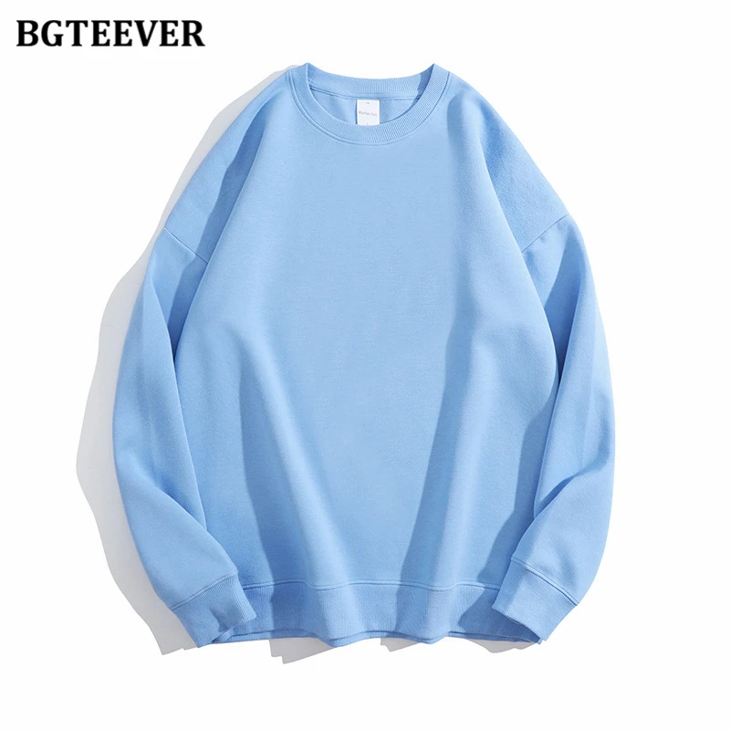 BGTEEVER Casual O-neck Loose Women Pullovers Spring Autumn Long Sleeve Basic Cotton Sweatshirts for Women
