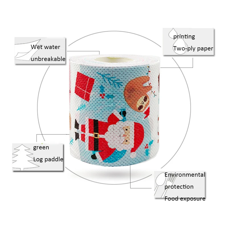 Christmas Pattern Tissue Printing Roll Toilet Paper Santa Christmas Tree Cartoon Toilet Paper Creative Napkin