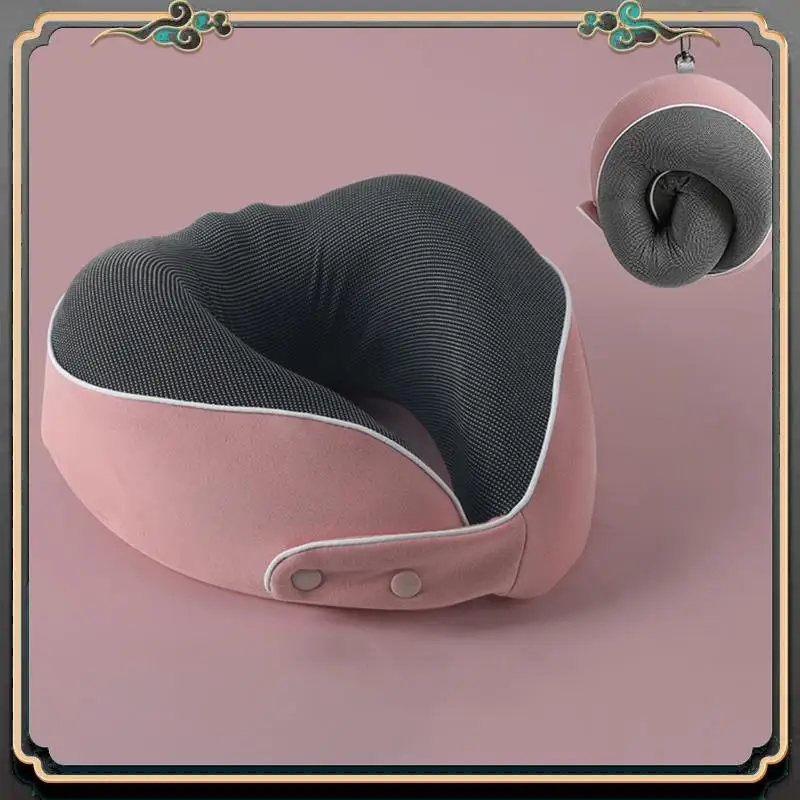 1 PCS Travel Pillow Memory Foam Neck Pillow Comfortable Breathable Cover Machine Washable Airplane Travel Pink