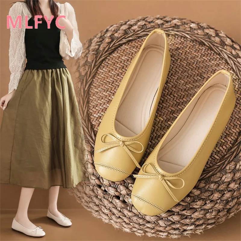 Soft flat shoes Spring and Autumn shallow cut single shoes Women's bow simple single shoes female flat sole single shoes