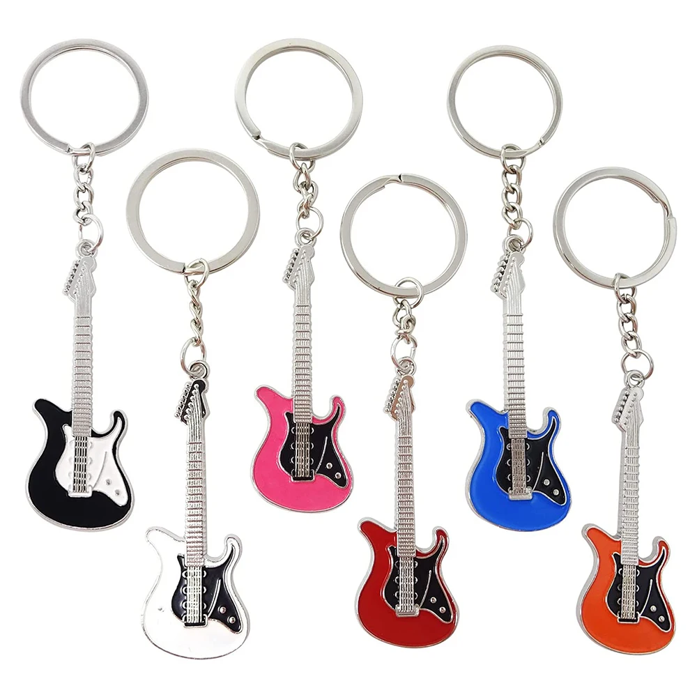 Classic 6 Colors Guitar Model Keychain Fashion Mini Musical Instrument Pendant With Key Holder