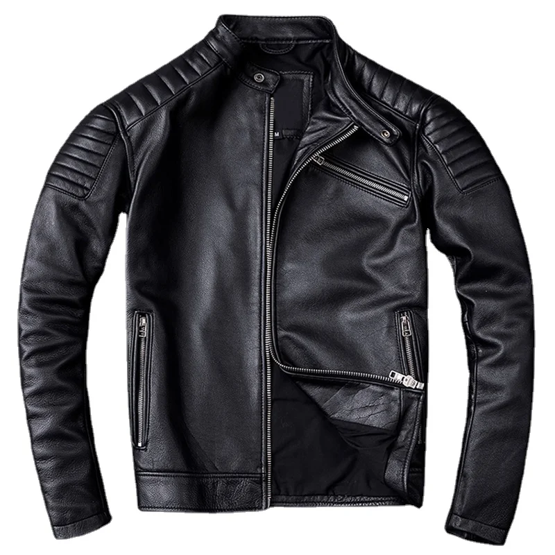 2023 Fashion Black Motor Biker Jacket Cool Leather Coat New Motorcycle Style Men Cowhide Genuine Leather Clothes Plus Size 5XL