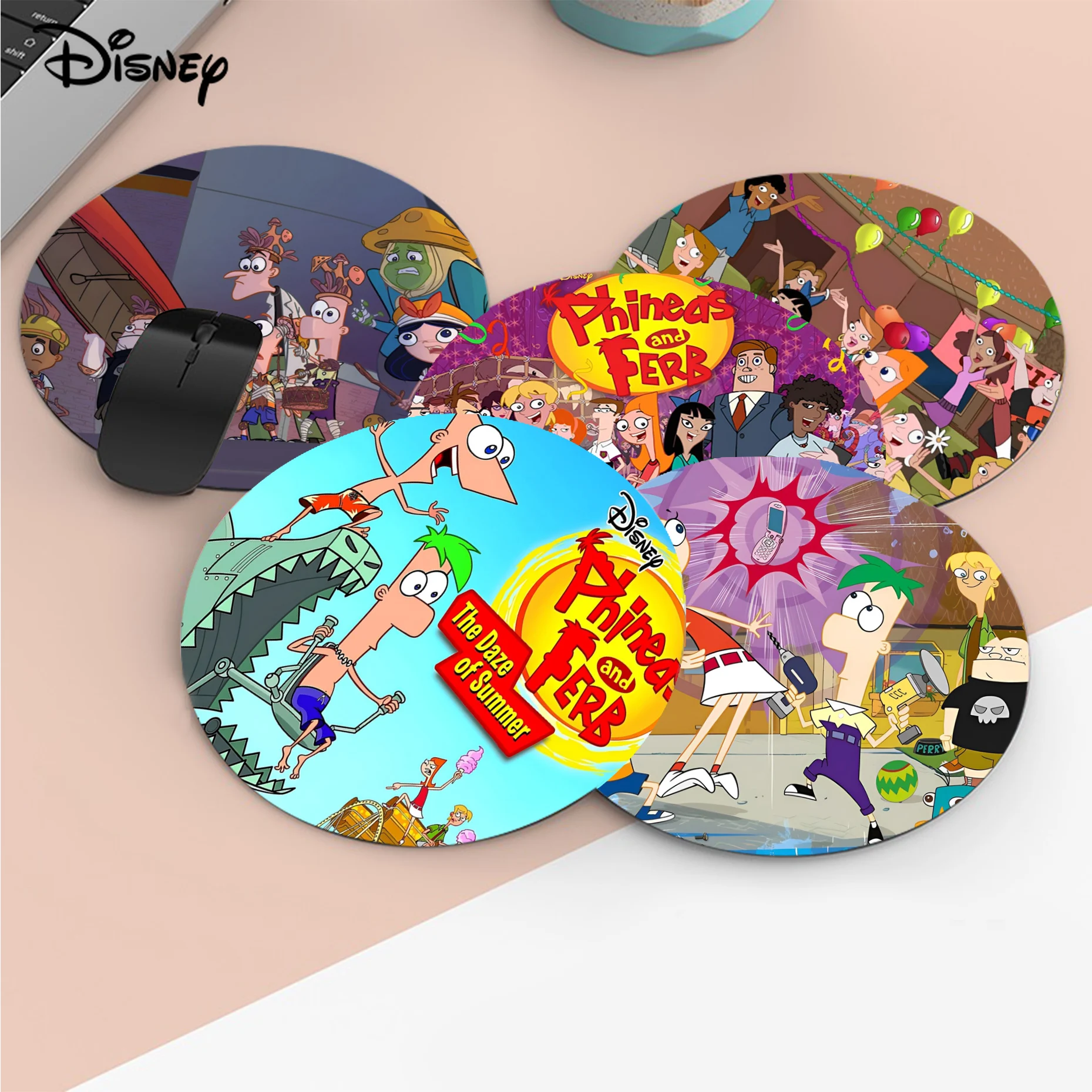 

Disney Phineas And Ferb Mousepad Anti-Slip Round Cabinet Gaming Laptop Computer Desk Mat Office Notbook Mouse Pad Mouse Mat