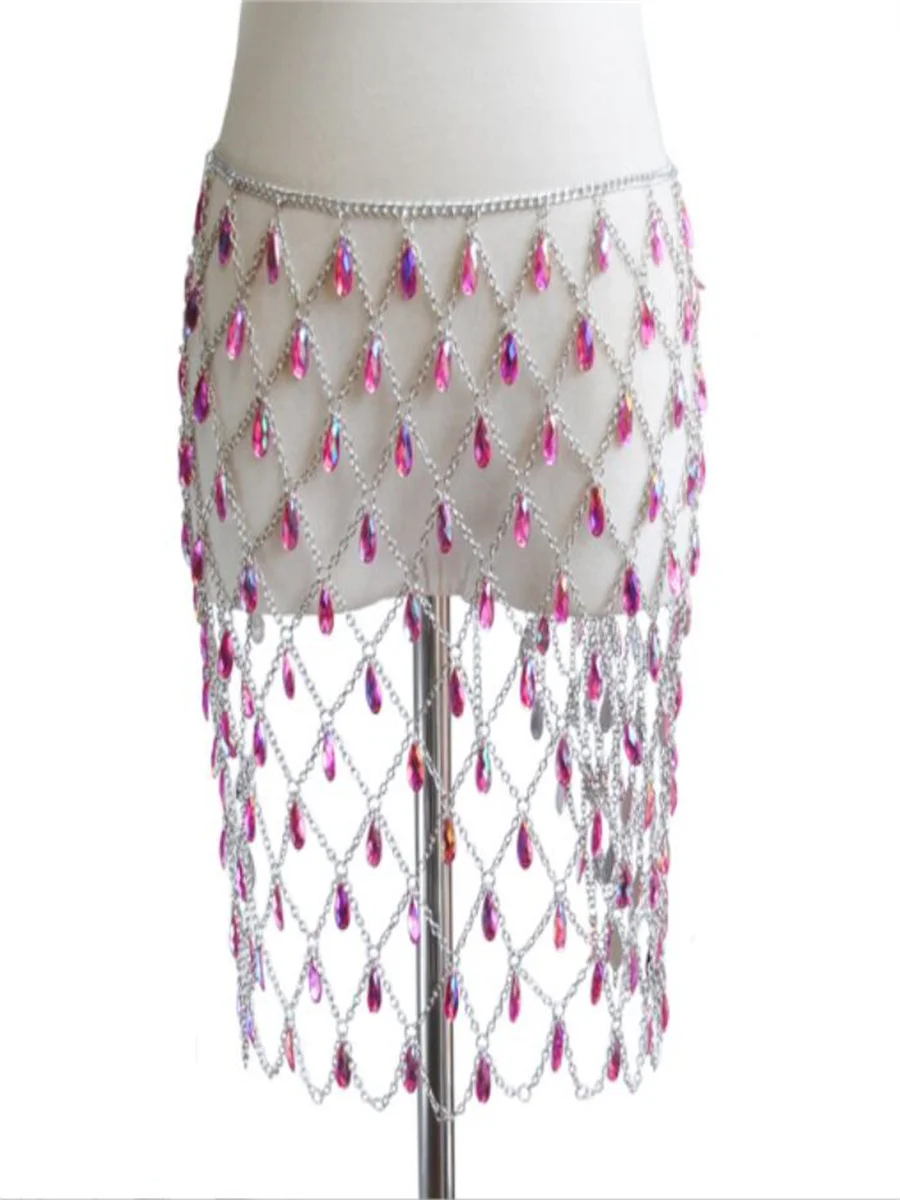 Multi-layer drop sexy body chain, hollow jewel pendant skirt waist chain