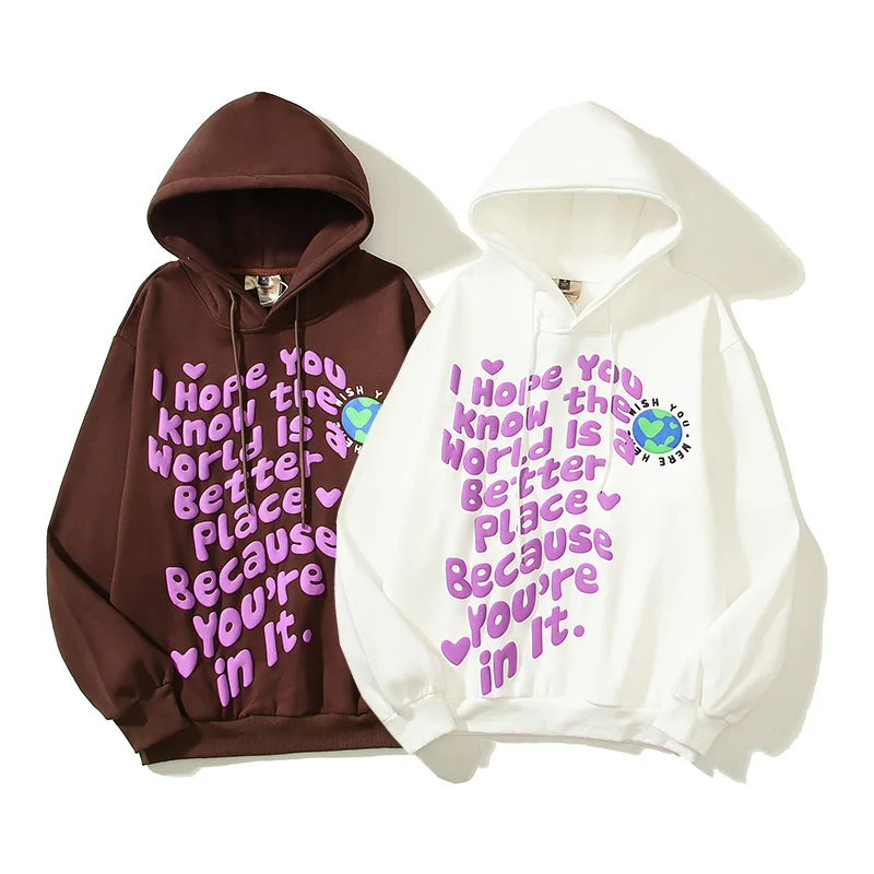 

Kanye West Harajuku Hoodies Men High Street Cotton Hooded Vintage Hip Hop Retro Graffiti Foam Print Casual Sweatshirts Coffee