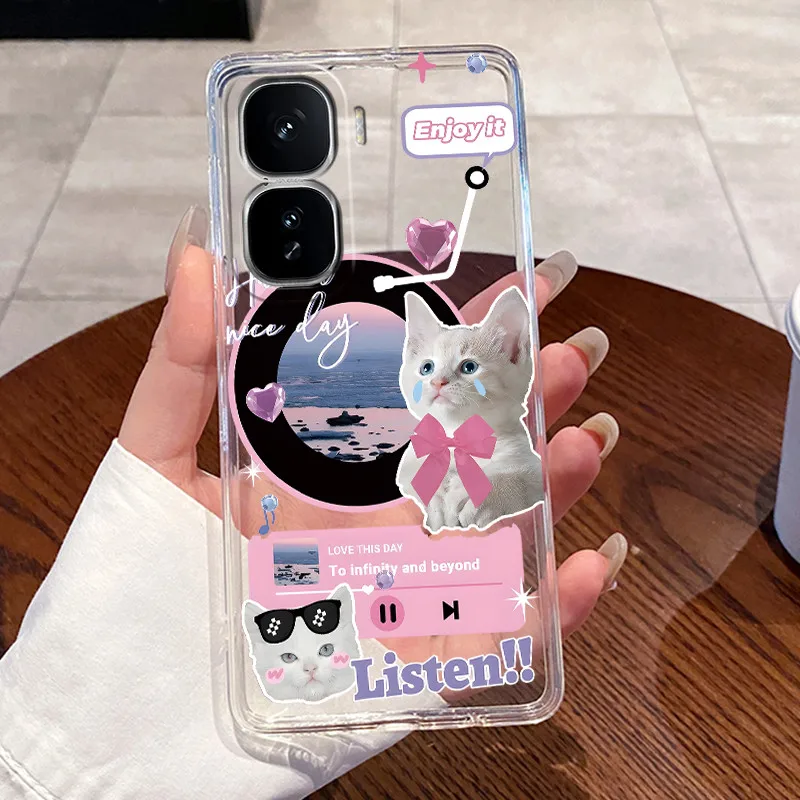 Clear Silicone Soft TPU Back Cover with Cute Rabbit Cat Design