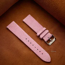 Premium Handmade Suede Leather Watch Strap with Quick Release - Vintage High-Quality Band for 14mm (Pink)