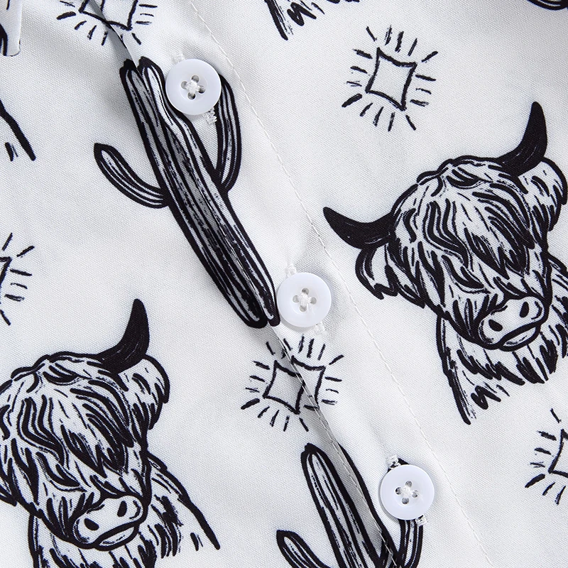 Fashion Summer Baby Boys Shirts Cattle Cactus Graphic Print Short Sleeve Button Shirts For Kids Blouse Tops Children Clothing