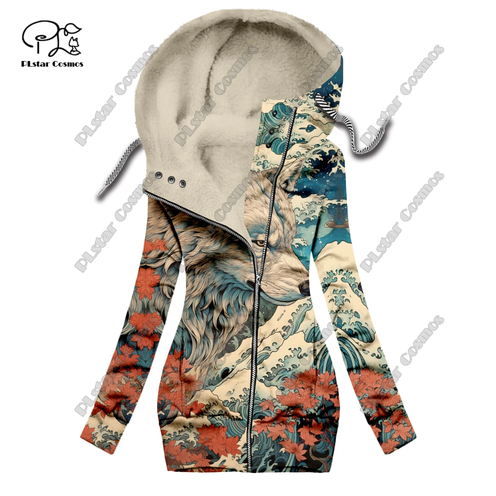 New 3D printing retro series floral and animal patterns plus velvet and warm women's long zipper sweatshirt casual winter L-31 summer men s new casual zipper polo suit fashion trend animal motifs 3d printing high quantity t shirt shorts two piece set