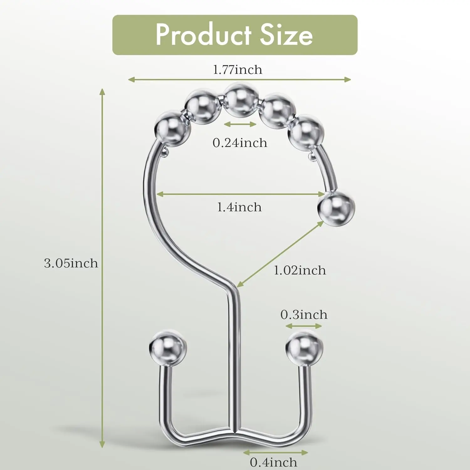 Shower curtain hook ring, rust proof stainless steel double shower curtain hook, used for shower hooks