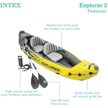 68307EP Explorer K2 Inflatable Kayak Set: Includes Deluxe 86in Aluminum Oars and High-Output Pump  SuperStrong PVC 2