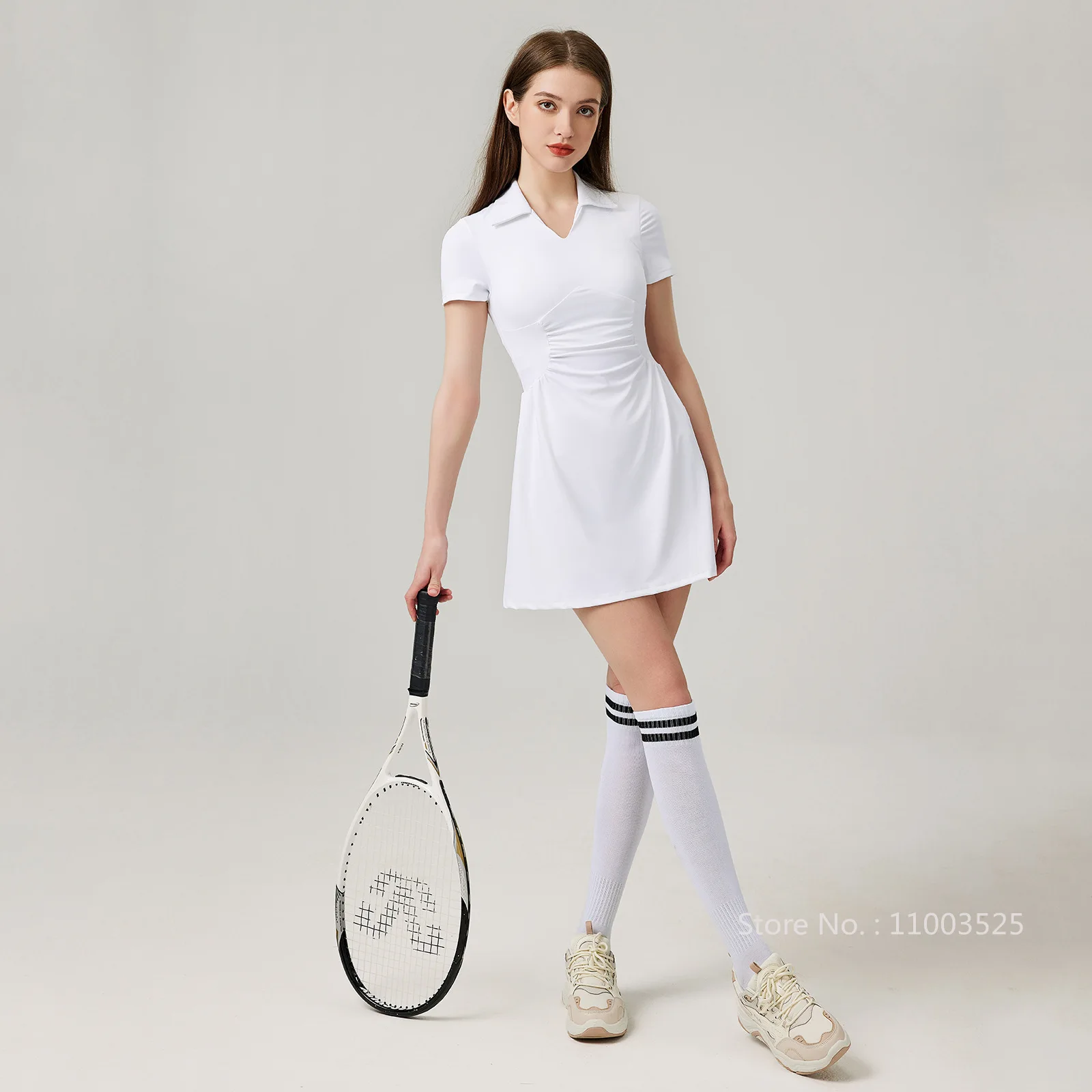 Tennis Dress for Women with Shorts V-Neck Breathable Outdoor Sports Dresses Slim Pleated Badminton Skorts Workout Gym Skirt