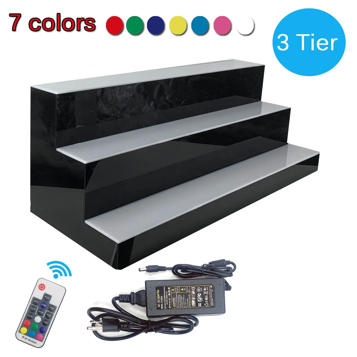 

3 Step Tier LED Lighted Bar Shelf 39" Club Wine Bottle Rack Glowing Light Up Back Bar Liquor Bottle Display Shelf - 7 Color