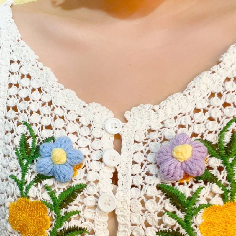 DIY Clothing Knitted Flower Accessories Sweater Hat Bag Cute Convenient Decoration Components Handmade Cotton Soft Puff Flowers