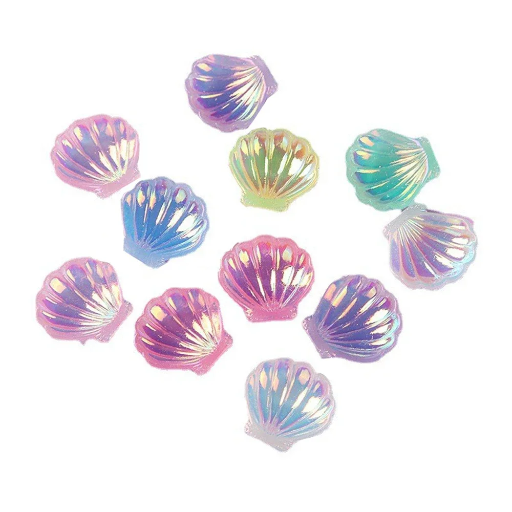 10pcs Kawaii Cute Colorful Plated Pearl Shells, Beach Decoration, Marine Style Seashells Embellishment, Resin Cabochons Home Decor
