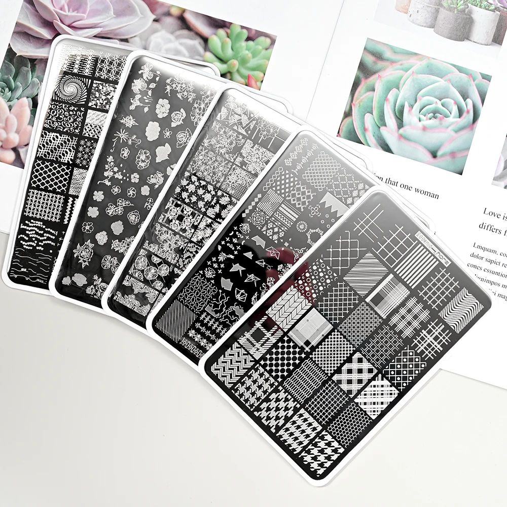 French Nail Art Stamping Plate 14.5X9.5cm Geometry Wave Line Drawing Templates Flower Lace Stamp Nail Charm Mold Stencil Tools @ 3