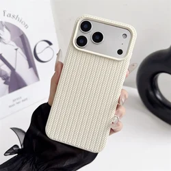 Elegant Woven Matte Shockproof Phone Case - Non - Slip Soft Protection Cover - iPhone 15 Plus (WH)