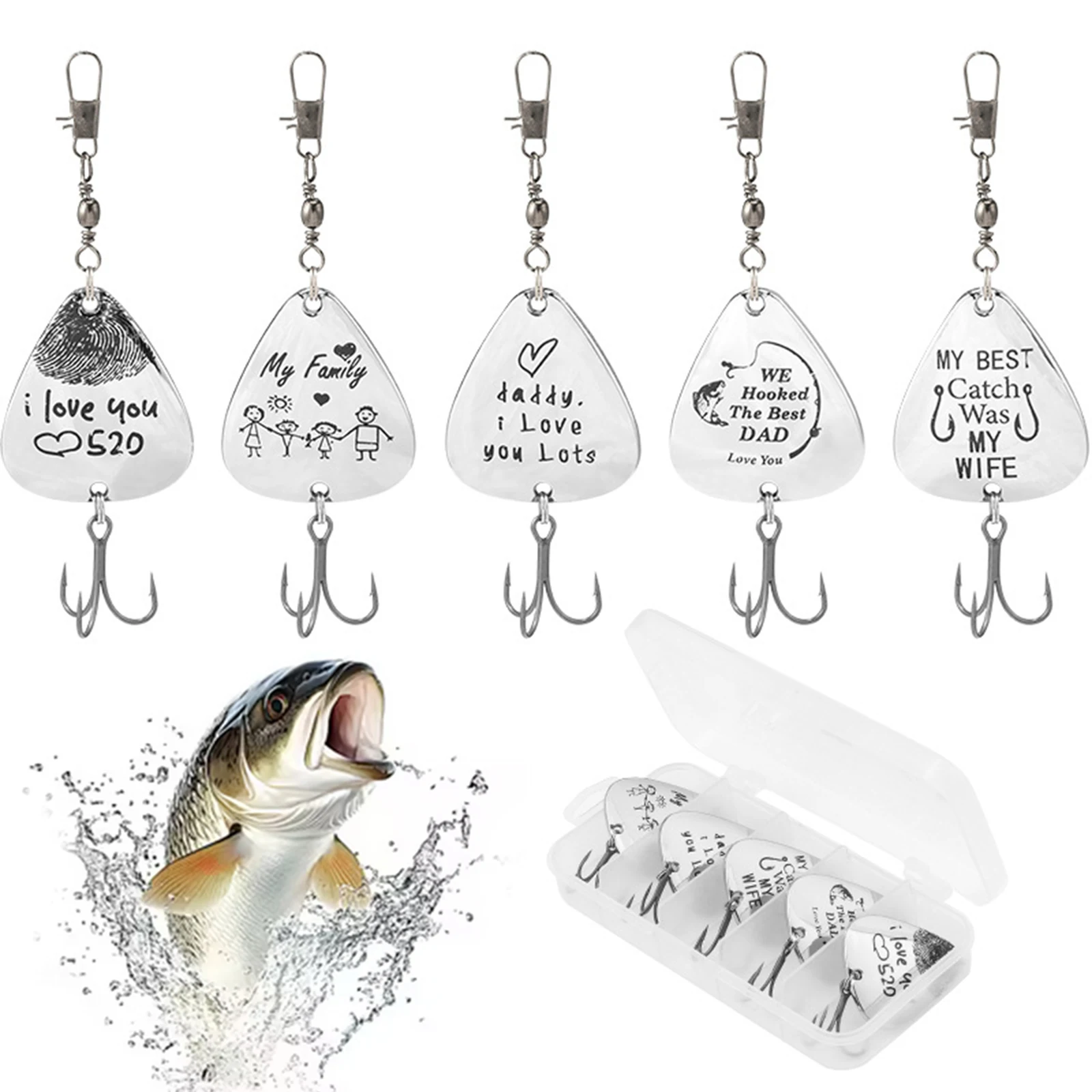 5pcs Metal Spoon Spinner Fishing Lure with Tackle Box Artificial Bait Hard Bait Fishing Gifts for Dad