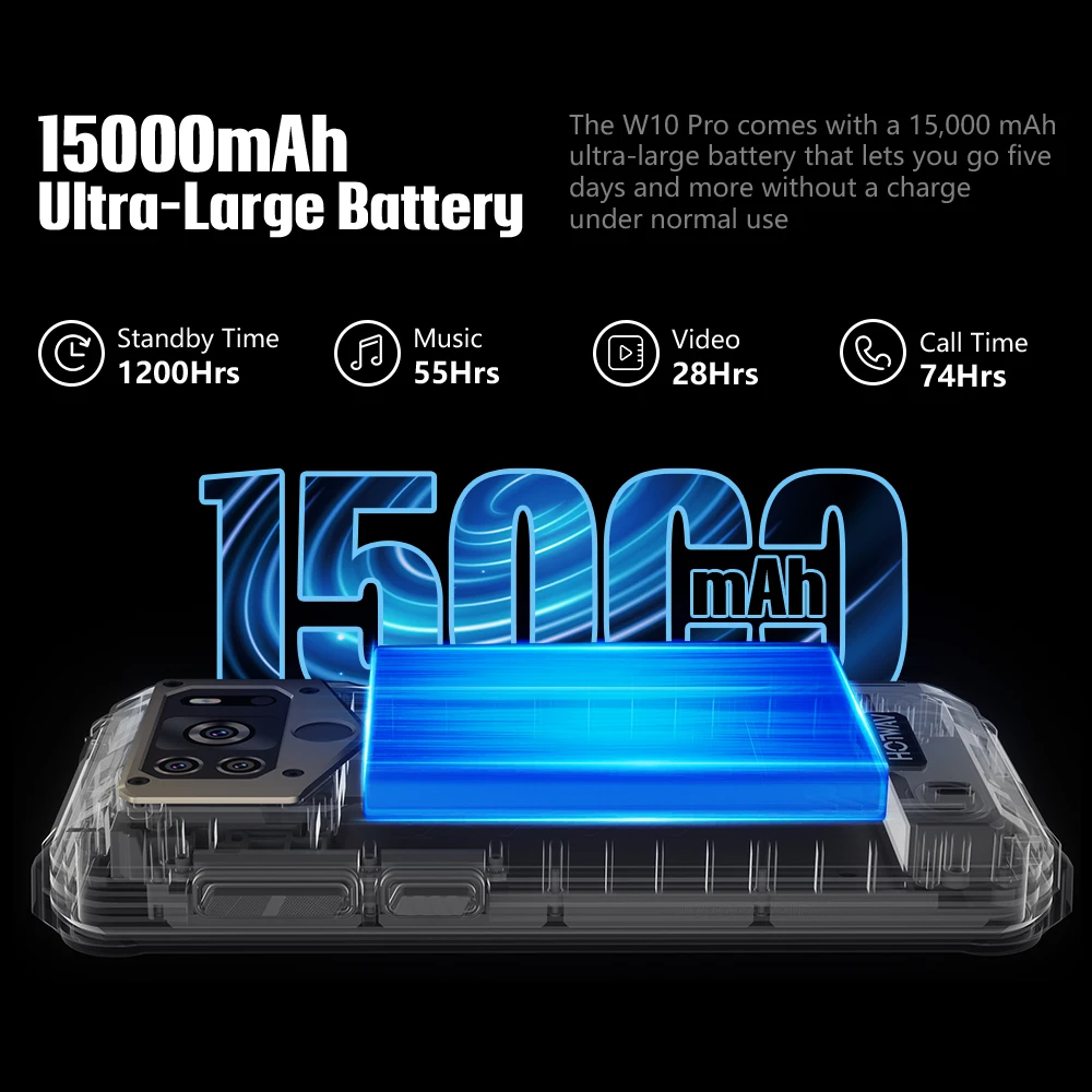 HOTWAV W10 Pro Rugged Device 15000mAh Large Battery Android 12 Octa-Core  6.53 Inch NFC 6GB 64GB 20MP