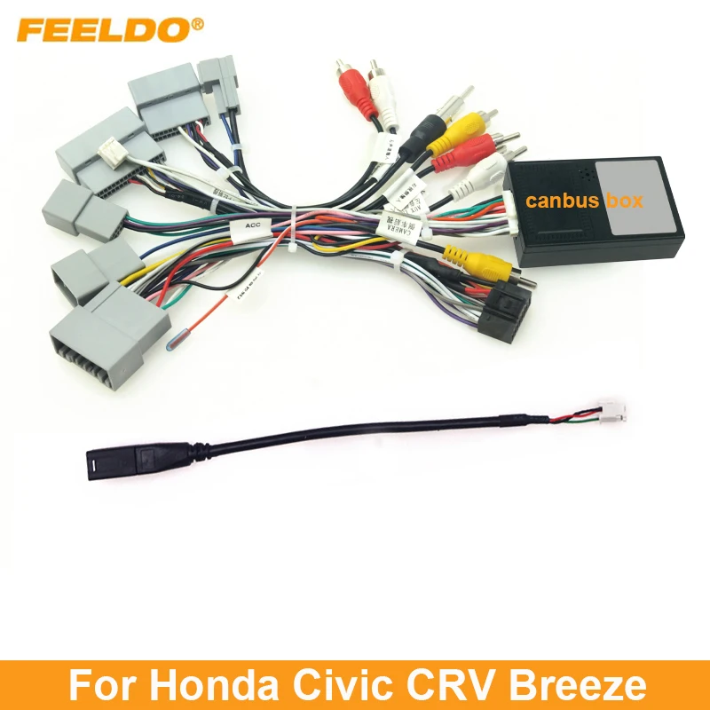 

FEELDO Car 16pin Audio Wiring Harness With Canbus Box For Honda Civic CRV Breeze Aftermarket Stereo Installation Wire Adapter