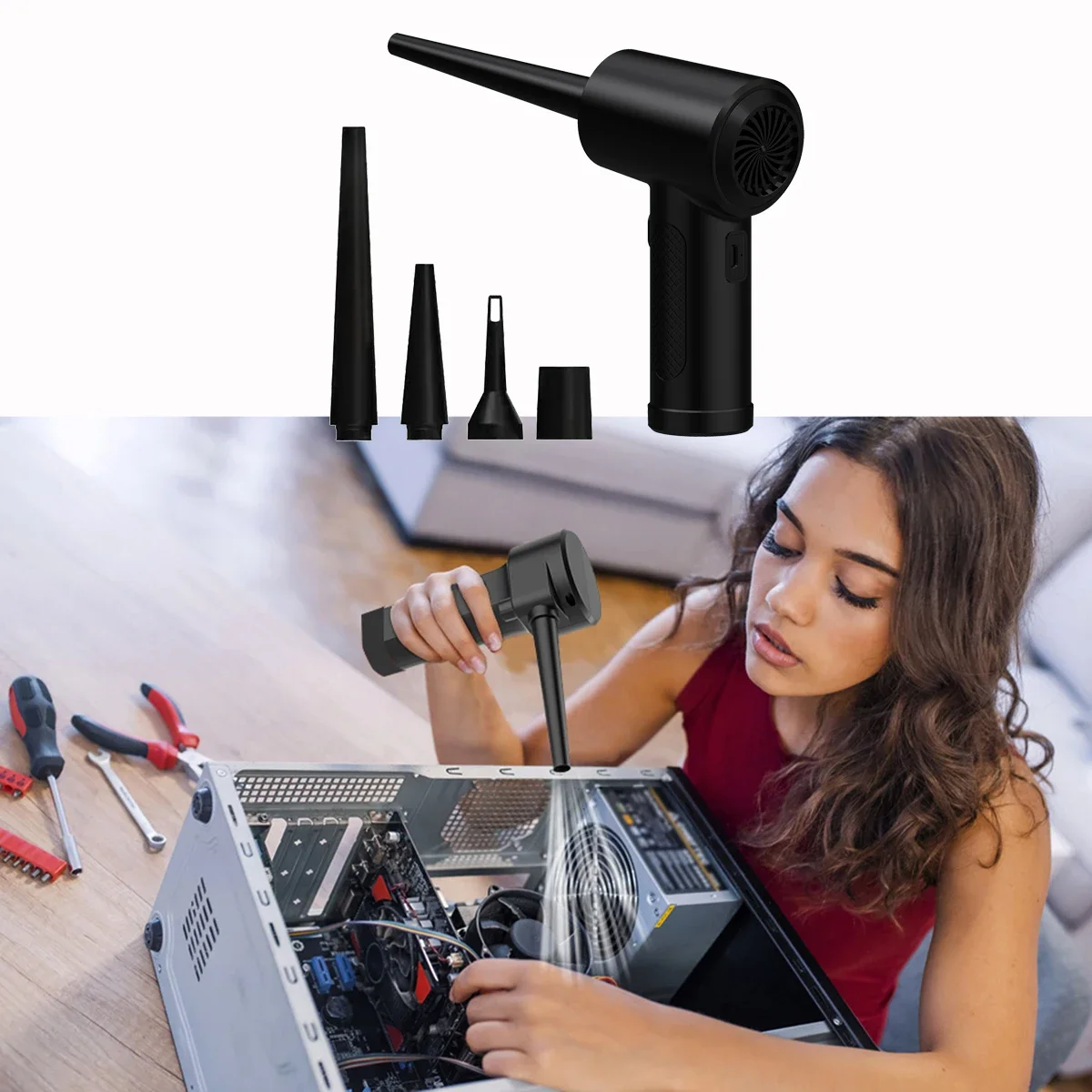 Wireless Air Duster 51000RPM Dust Blowing Gun USB Compressed Air Blower Cleaning For Computer Laptop Keyboard Camera Cleaning