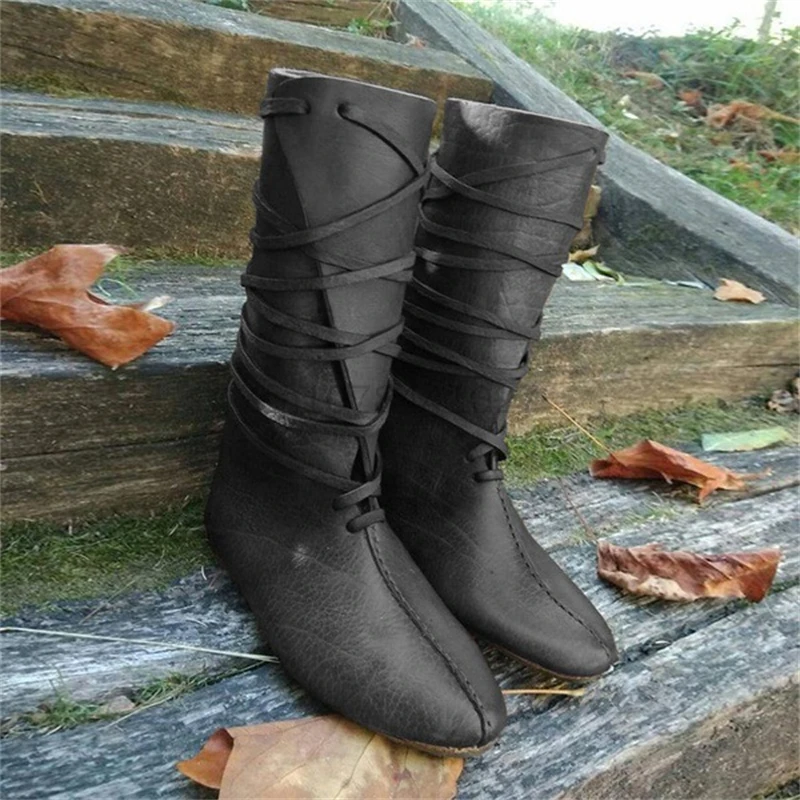 Cosplay Shoes Medieval Gothic Steampunk Costume Men's Knight Boots Viking PU Leather Warrior Women's Cosplay Boots Carnival Party Shoes Props