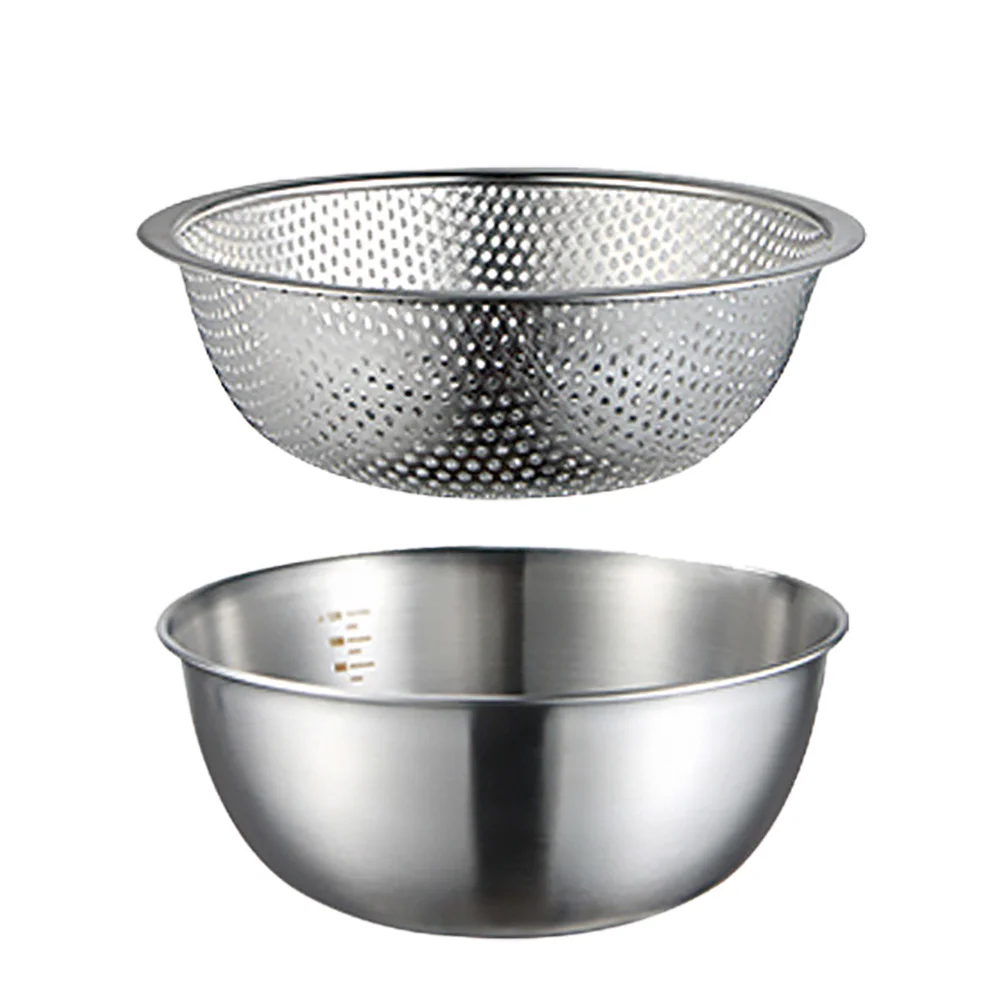 

2pcs vegetable drying bowl 2 in 1 Multifunction Stainless Steel Drain Basket Washing Bowl Strainer for Kitchen Washing Fruits