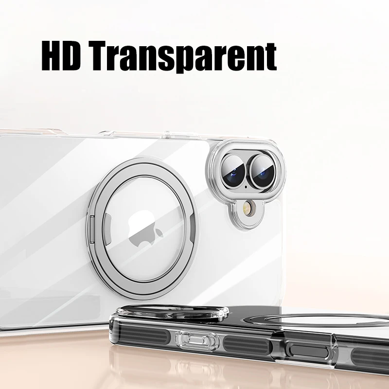 HD Transparent Magnetic Stand Phone Case with Airbag Protection and Metal Lens Shockproof Cover