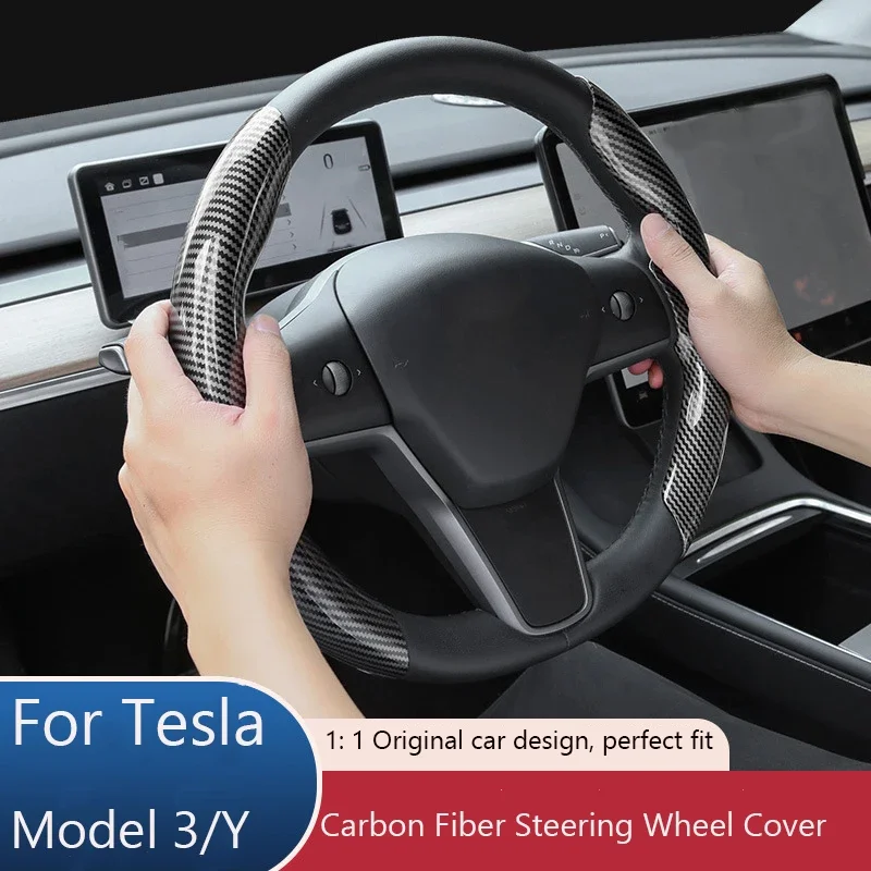 2 Hälften Carbon Lenkrad abdeckung für Tesla Modell 3/Modell y, Auto  Anti-Rutsch-Lenkrad abdeckung Zubehör - AliExpress