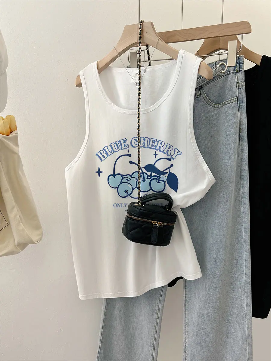 

Summer hot girl niche outer vest women 2024 new Korean version pure cotton sleeveless inner wear loose design casual t shirt