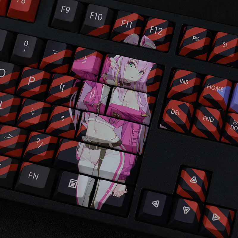 Teclas Conjunto Lados Pbt Tintura Subbed Keycaps Anime dos Desenhos Animados Gaming Key Caps Cherry Perfil Keycap para o Querido no Franxx 108 - Imagem 5