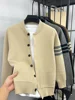 Luxury Design Brand Men's Knit Cardigan Baseball Collar 3 Stripe Sweater Coat Korean Fashion Velvet Thicken Winter Men's Clothes