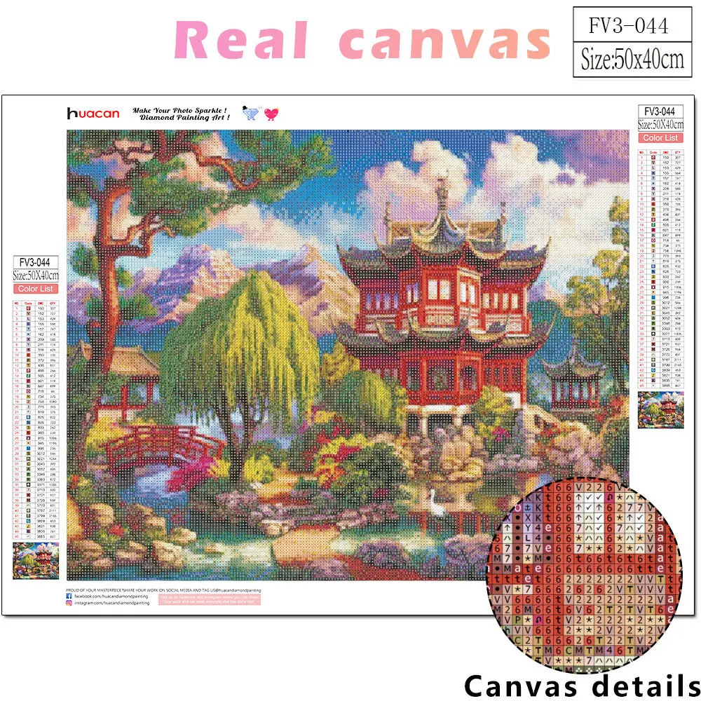 HUACAN 5D DIY Diamond Painting Japanese Garden Landscape Diamond Embroidery Cross Stitch House Mosaic Needlework Decor For Home