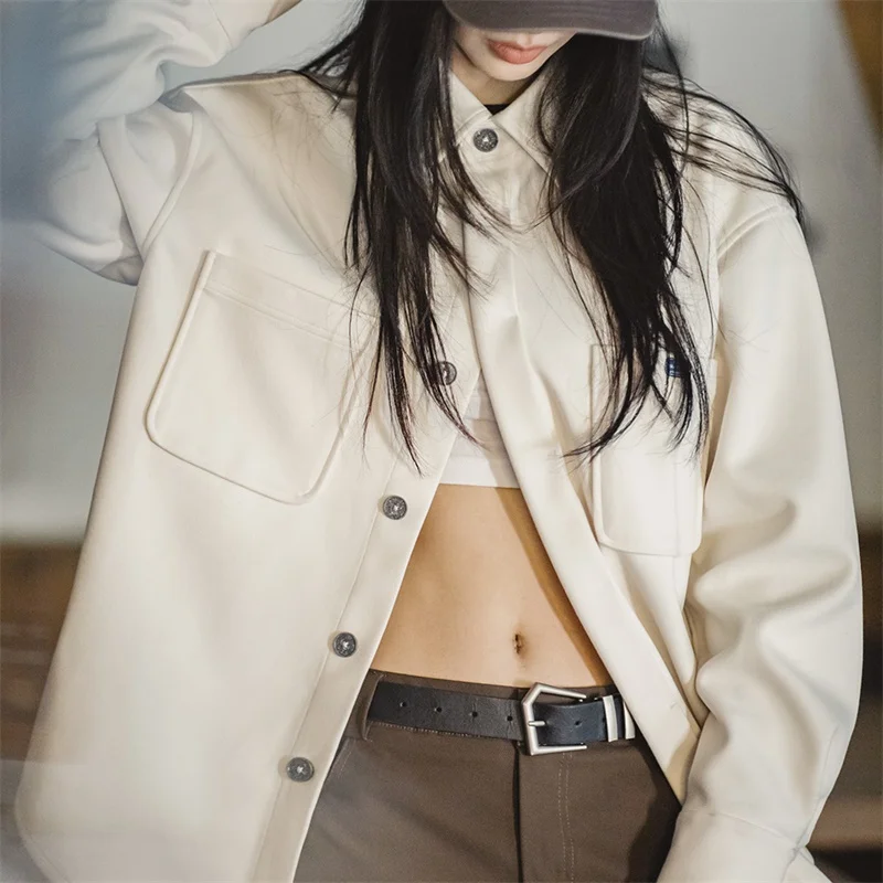 Maden Women's 2023 Autumn Winter American Style Vintage Woolen Shirt Jacket Casual Loose Design Shirt Thick Coat