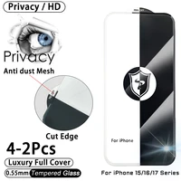 Cut Edge Anti Dust Mesh 0.5mm Privacy Tempered Glass For iPhone 17 15 16 Pro Max Screen Protector 17 Air Plus Luxury Full Cover 1