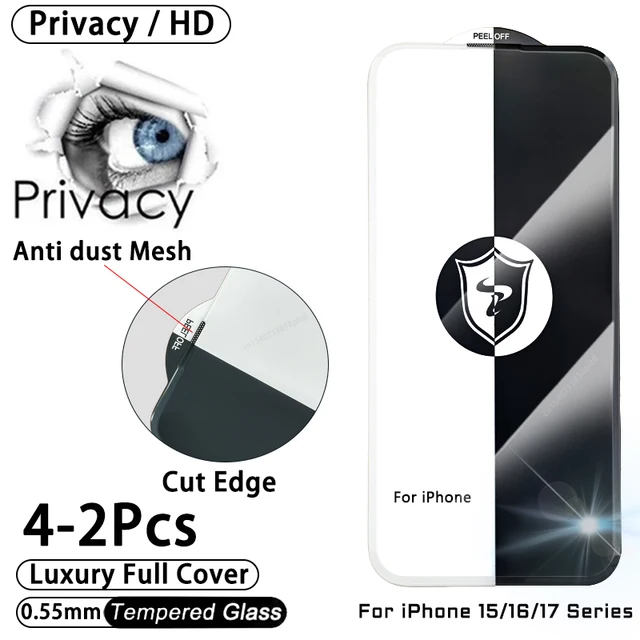 Cut Edge Anti Dust Mesh 0.5mm Privacy Tempered Glass For iPhone 17 15 16 Pro Max Screen Protector 17 Air Plus Luxury Full Cover 1