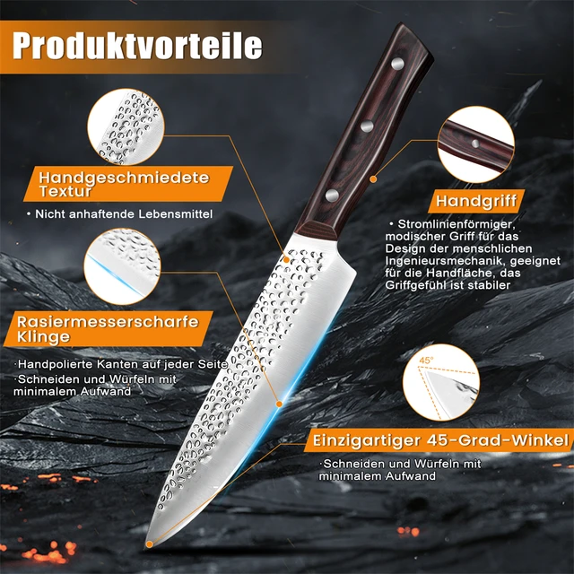 8pcs Chef Knife Kitchen Knives Set Hammer Pattern Sharp Cutting Blade Meat Salmon Slicing Knives Santoku Knives Cooking Tools 2