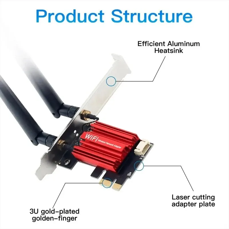 Wifi network card wifi adapter wireless network card network card WiFi 5 PCI-E Wireless Adapter Network Card AC1200 Dual Band 2.4G/5GHz 802.11AC For Bluetooth 4.0 Desktop Laptop Windows 10