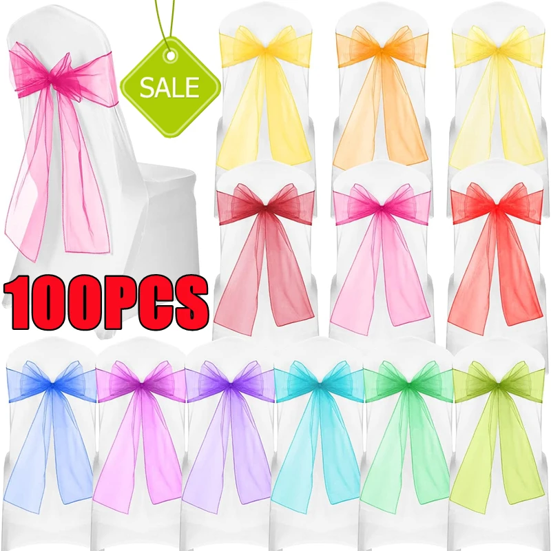 

100-10PCS Wedding Chair Decoration Organza Chair Sashes Knot Bands Chair Bows For for Wedding Party Banquet Event Chair Decors