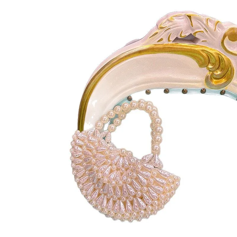 High Quality Fashion Pearl Beading Handmade Bucket Bag Luxury Evening Bag Women Handbag Wedding Party Clutch Purse Shoulder Bag