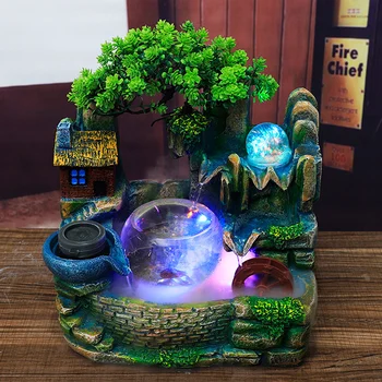 Fontana d'acqua per interni Fengshui Ornamenti in resina Rockery Bonsai Ruota idraulica Acquario LED Palla Artigianato Ufficio Decorazioni per la tavola di casa Regali 1